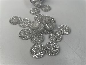 Glimmer knap - klar med sølv glimmer, 15 mm